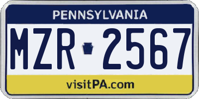 PA license plate MZR2567