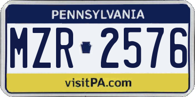PA license plate MZR2576
