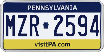 PA license plate MZR2594