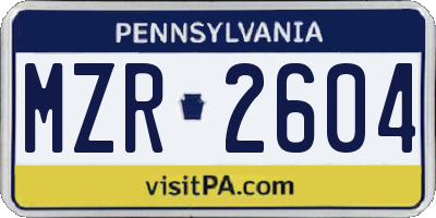 PA license plate MZR2604