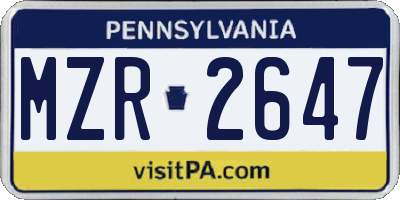 PA license plate MZR2647