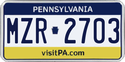 PA license plate MZR2703