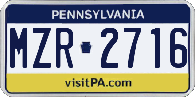 PA license plate MZR2716