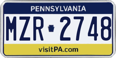 PA license plate MZR2748