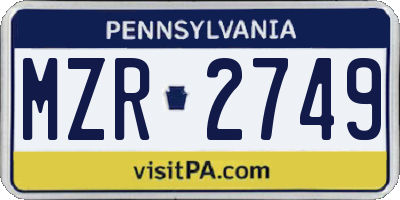 PA license plate MZR2749