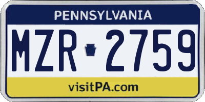 PA license plate MZR2759