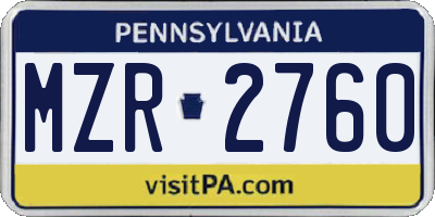 PA license plate MZR2760