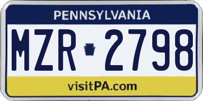 PA license plate MZR2798