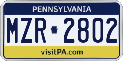 PA license plate MZR2802