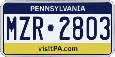 PA license plate MZR2803