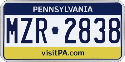 PA license plate MZR2838