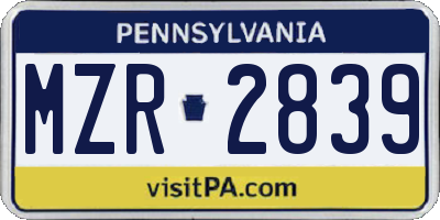 PA license plate MZR2839