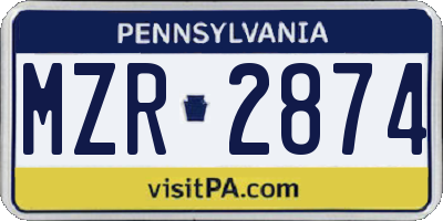 PA license plate MZR2874