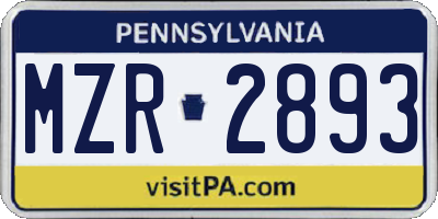 PA license plate MZR2893
