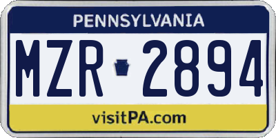 PA license plate MZR2894