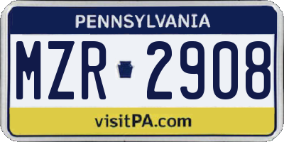 PA license plate MZR2908