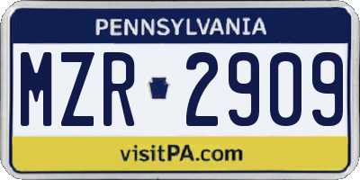 PA license plate MZR2909
