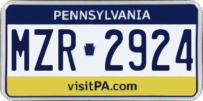 PA license plate MZR2924