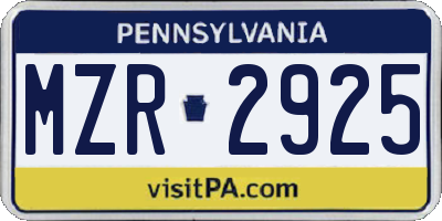 PA license plate MZR2925