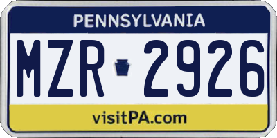 PA license plate MZR2926