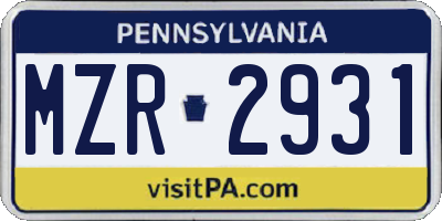 PA license plate MZR2931