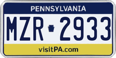PA license plate MZR2933