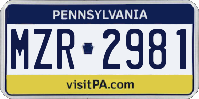 PA license plate MZR2981