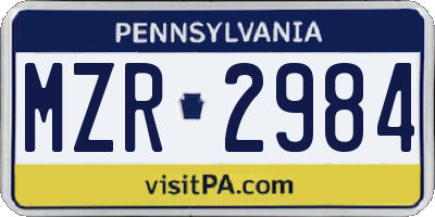 PA license plate MZR2984