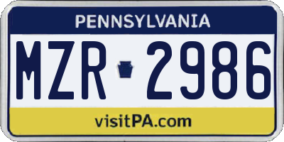 PA license plate MZR2986