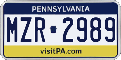 PA license plate MZR2989