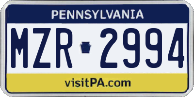 PA license plate MZR2994