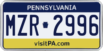 PA license plate MZR2996
