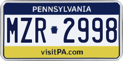 PA license plate MZR2998