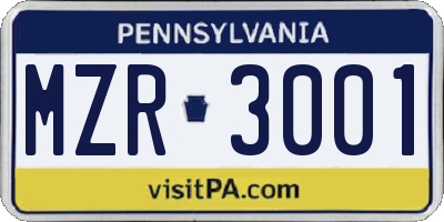 PA license plate MZR3001