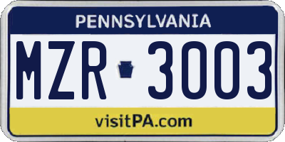 PA license plate MZR3003