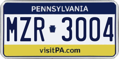 PA license plate MZR3004