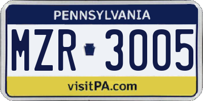 PA license plate MZR3005