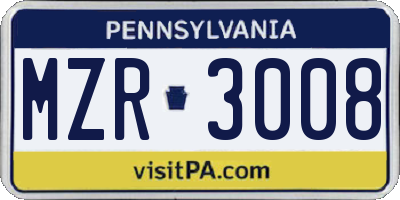 PA license plate MZR3008
