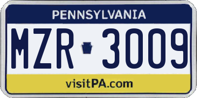 PA license plate MZR3009