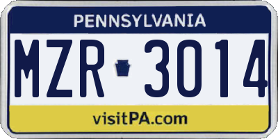 PA license plate MZR3014