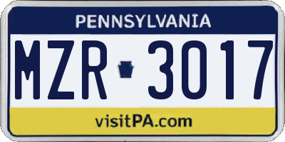 PA license plate MZR3017