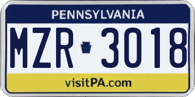 PA license plate MZR3018