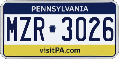 PA license plate MZR3026