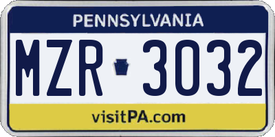PA license plate MZR3032