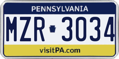PA license plate MZR3034