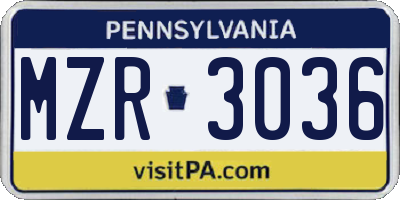 PA license plate MZR3036