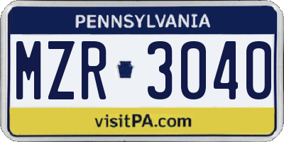 PA license plate MZR3040