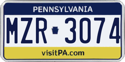 PA license plate MZR3074