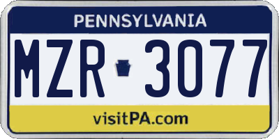 PA license plate MZR3077