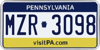 PA license plate MZR3098